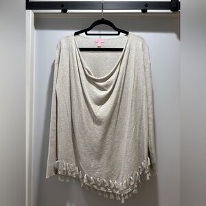 Lilly Pulitzer Light Gray Sweater with Fringe Detail